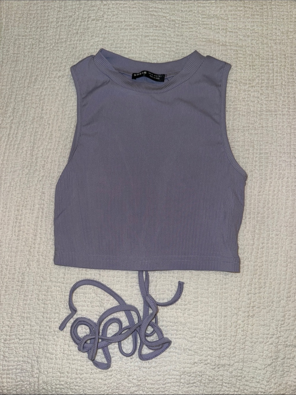 Shein Lavender Ribbed Crop Tank tie up at the bottom